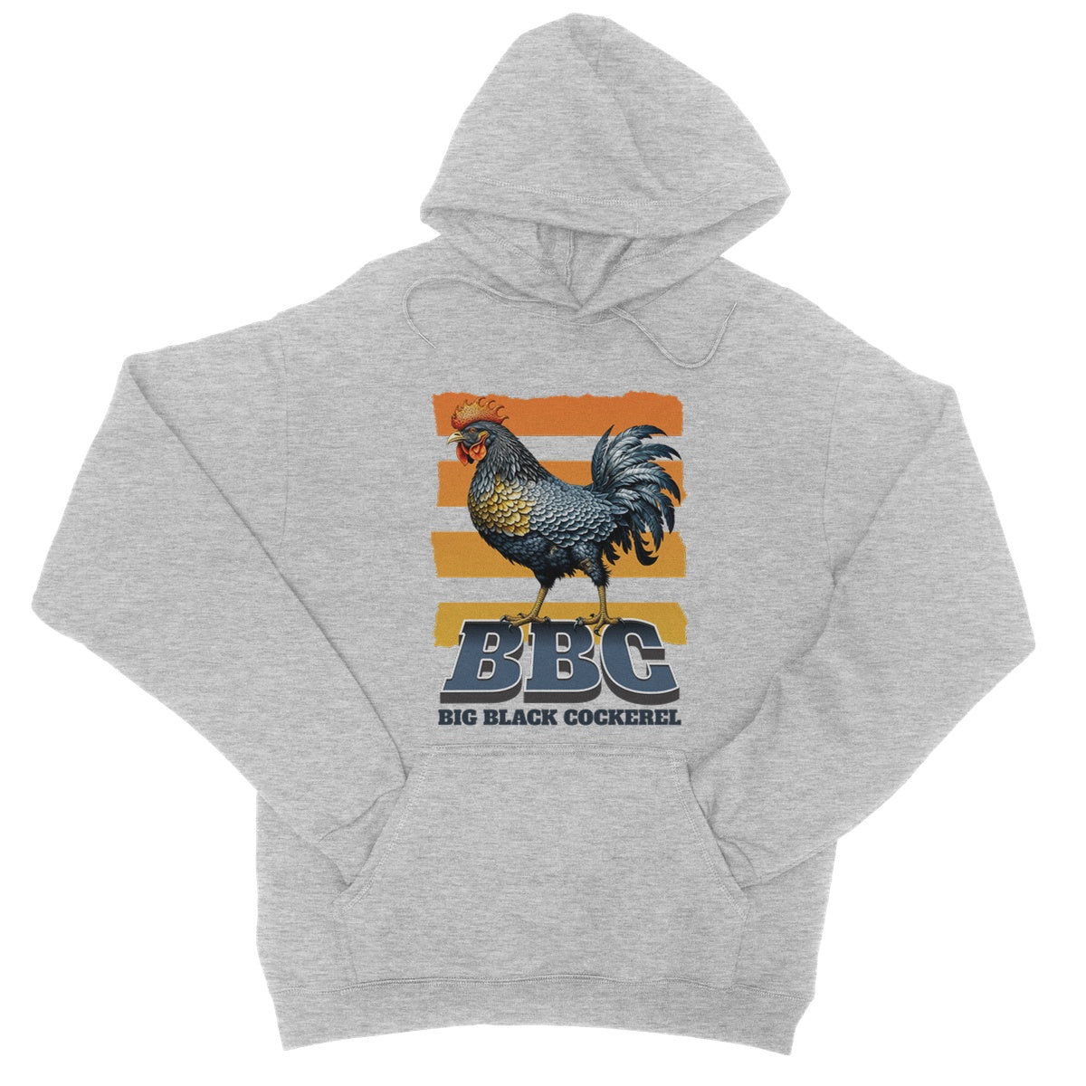 Big Black Cockerel Hoodie - Heather Grey - Funny Hoodie