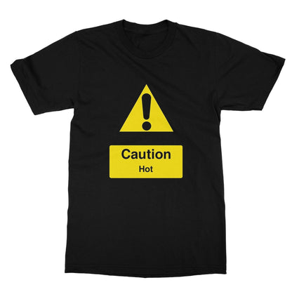 Caution Hot T-Shirt - Black - Funny T-Shirt