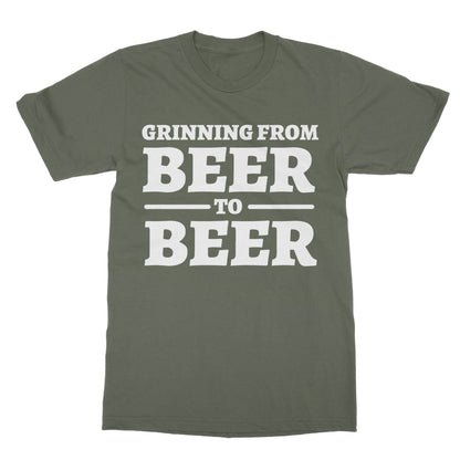 Grinning Beer To Beer T-Shirt - Military Green - Funny T-Shirt