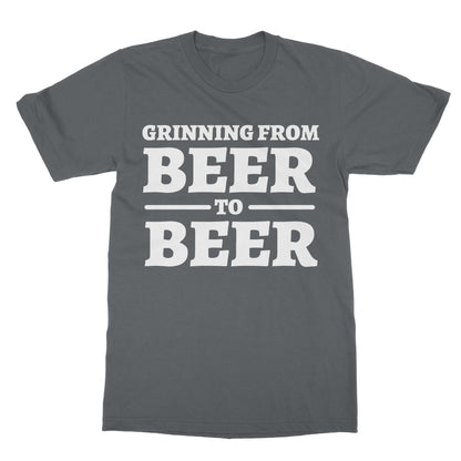 Grinning Beer To Beer T-Shirt - Charcoal - Funny T-Shirt